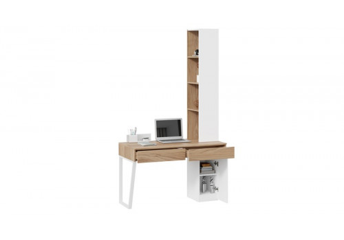 Стол письменный (366/580) со шкафом комбинированным (настольным) «Порто» - СМ-393.15.012 Белый Жемчуг, Яблоня Беллуно, Белый софт