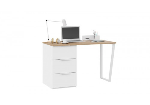 Стол письменный с тумбой универсальной «Порто» Белый Жемчуг, Яблоня Беллуно, Белый софт