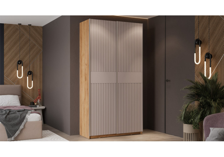 Шкаф-купе с 2 глухими дверями «Оскар Хилтон» Ручка серебро, Дуб Крафт золотой, Кашемир сатин