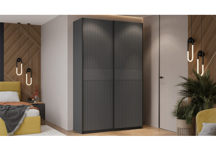 Шкаф-купе с 2 глухими дверями «Оскар Хилтон» Ручка черная, Серый графит, Графит матовый
