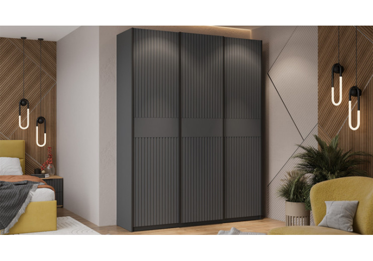 Шкаф-купе с 3 глухими дверями «Оскар Хилтон» Ручка черная, Серый графит, Графит матовый
