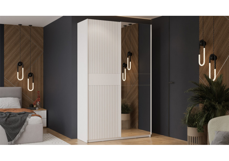 Шкаф-купе с 1 глухой и 1 зеркальной дверями «Оскар Хилтон» Ручка белая, Белый снег, Белый матовый