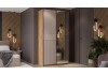 Шкаф-купе с 1 глухой и 1 зеркальной дверями «Оскар Хилтон» Ручка черная, Дуб Крафт золотой, Кашемир сатин