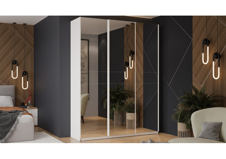 Шкаф-купе с 3 зеркальными дверями «Оскар» Ручка белая, Белый снег