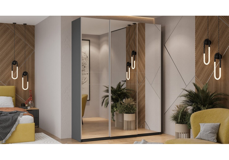 Шкаф-купе с 3 зеркальными дверями «Оскар» Ручка серебро, Серый графит