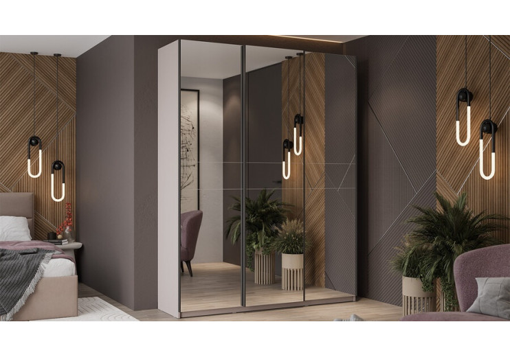 Шкаф-купе с 3 зеркальными дверями «Оскар» Ручка черная, Кашемир