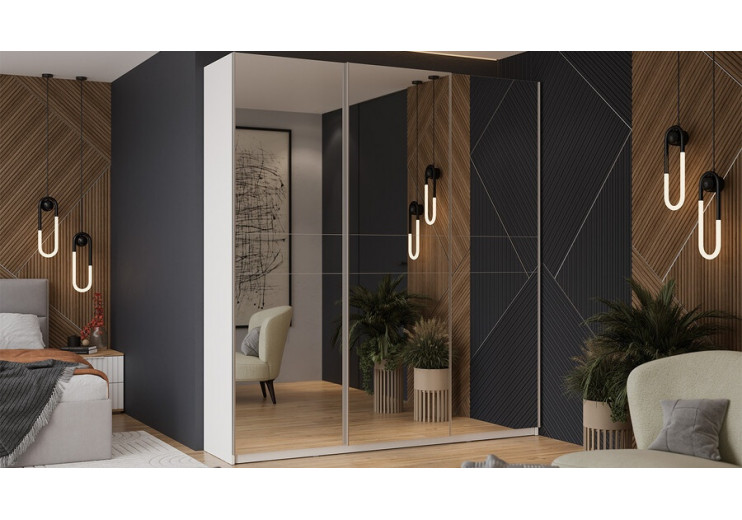 Шкаф-купе с 3 зеркальными дверями «Оскар» Ручка серебро, Белый снег