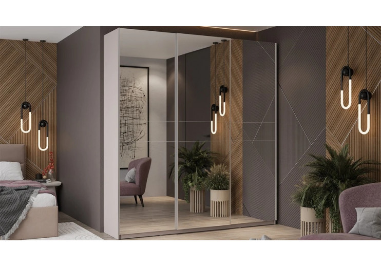 Шкаф-купе с 3 зеркальными дверями «Оскар» Ручка серебро, Кашемир