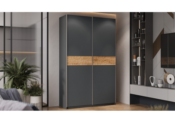 Шкаф-купе с 2 глухими дверями «Оскар Скания» Ручка серебро, Серый графит, Дуб тортугга