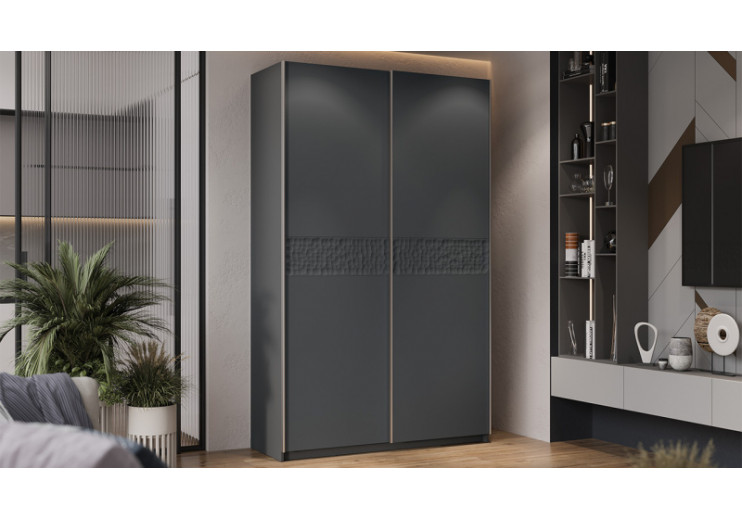 Шкаф-купе с 2 глухими дверями «Оскар Скания» Ручка серебро, Серый графит, Графит матовый