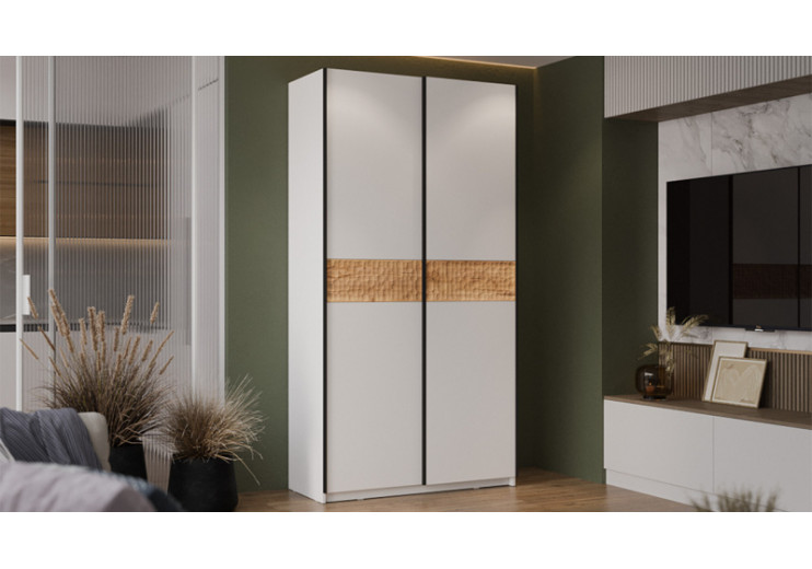 Шкаф-купе с 2 глухими дверями «Оскар Скания» Ручка черная, Белый снег, Дуб тортугга