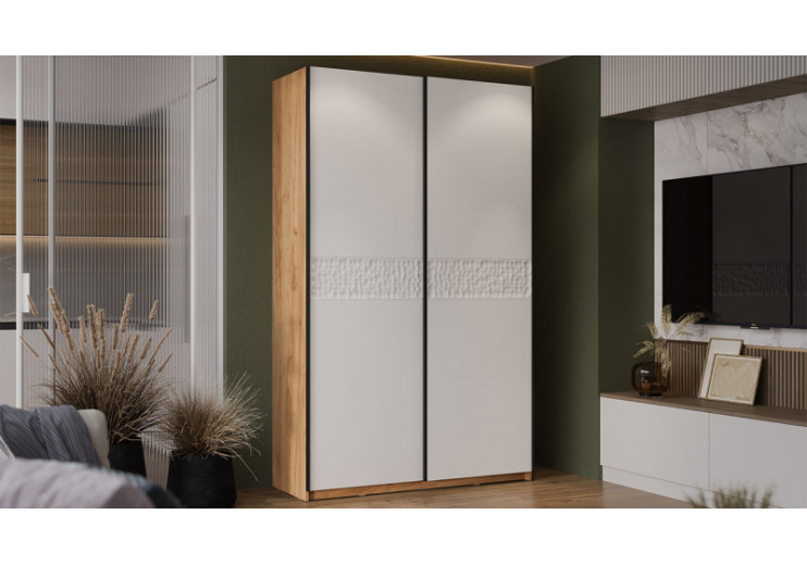 Шкаф-купе с 2 глухими дверями «Оскар Скания» Ручка черная, Дуб Крафт золотой, Белый снег, Белый матовый