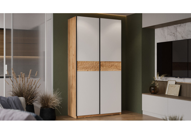 Шкаф-купе с 2 глухими дверями «Оскар Скания» Ручка черная, Дуб Крафт золотой, Белый снег, Дуб тортугга