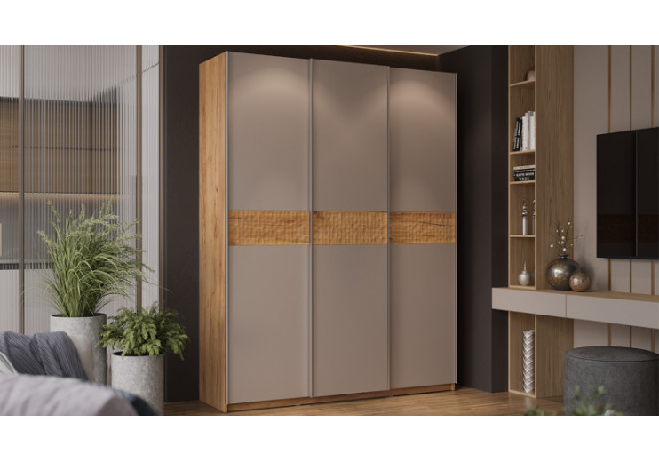 Шкаф-купе с 3 глухими дверями «Оскар Скания» Ручка серебро, Дуб Крафт золотой, Кашемир, Дуб тортугга