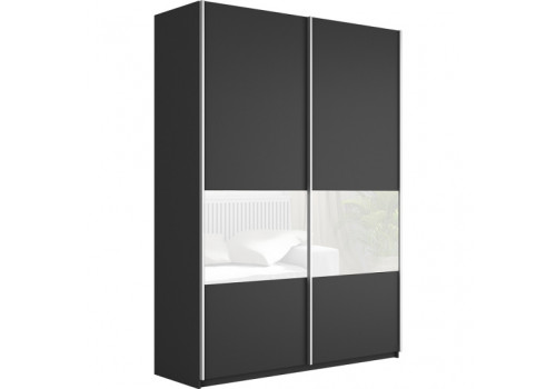 Шкаф-купе Прайм 2-х дверный (3 секции ДСП/стекло белое) диамант серый 